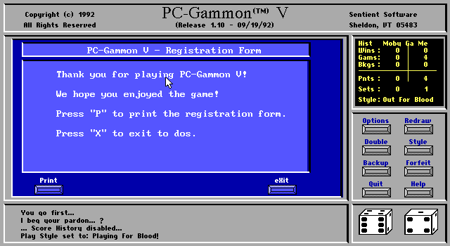 PC-Gammon Screenshot